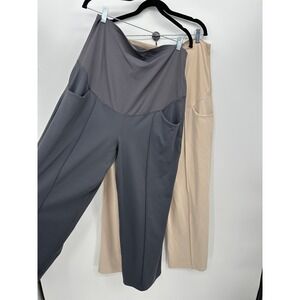 G4free 2 Pack Maternity Wide Leg Yoga Pants Gray Beige Size 2XL